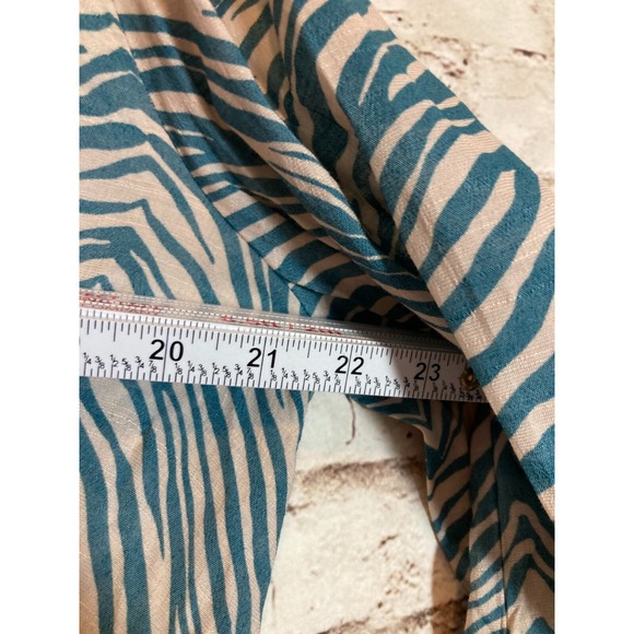New Directions Babydoll Top Womens Large Teal & Tan Zebra Animal Print Flowy - Picture 8 of 13
